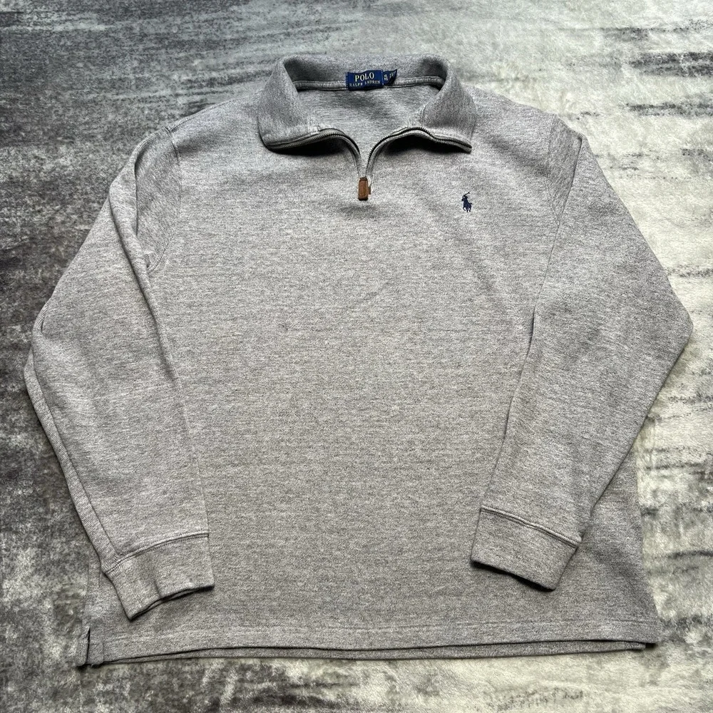 Polo Ralph Lauren Sweater Mens XL Gray 1/4 Zip Long Sleeve Preppy